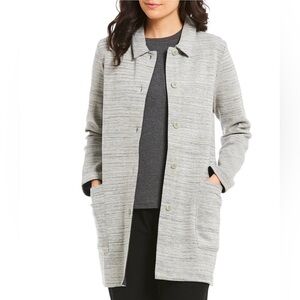 EILEEN FISHER Chevron Knit Long Sleeve Jacket Gray with Pockets